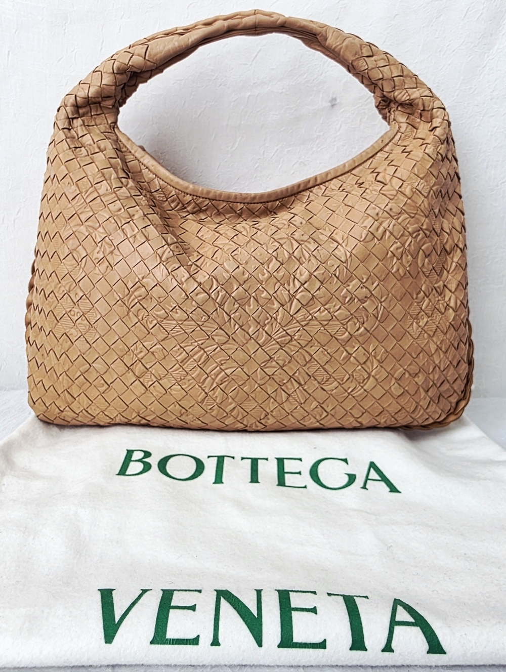 Bottega Veneta Floral Embossed Intrecciato Banane Leather Hobo Bag